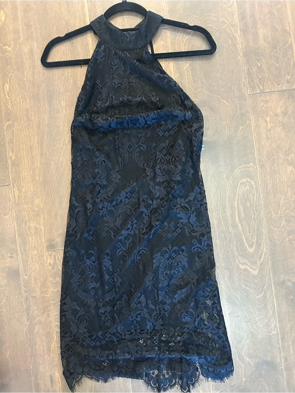 Lulu's Navy Blue Lace Backless Halter Dress